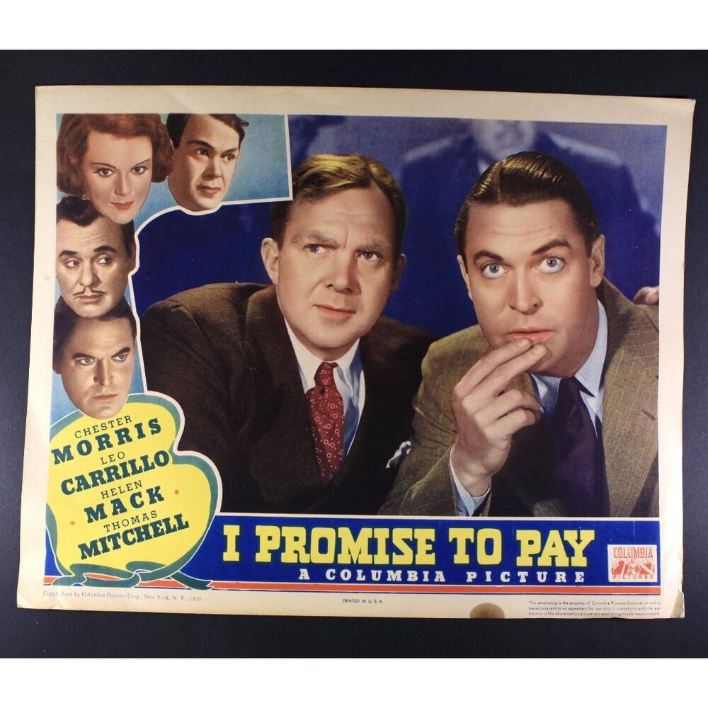 1937 Lobby card 11x14" Chester Morris / Helen Mack, I Promise to Pay pre-WWII